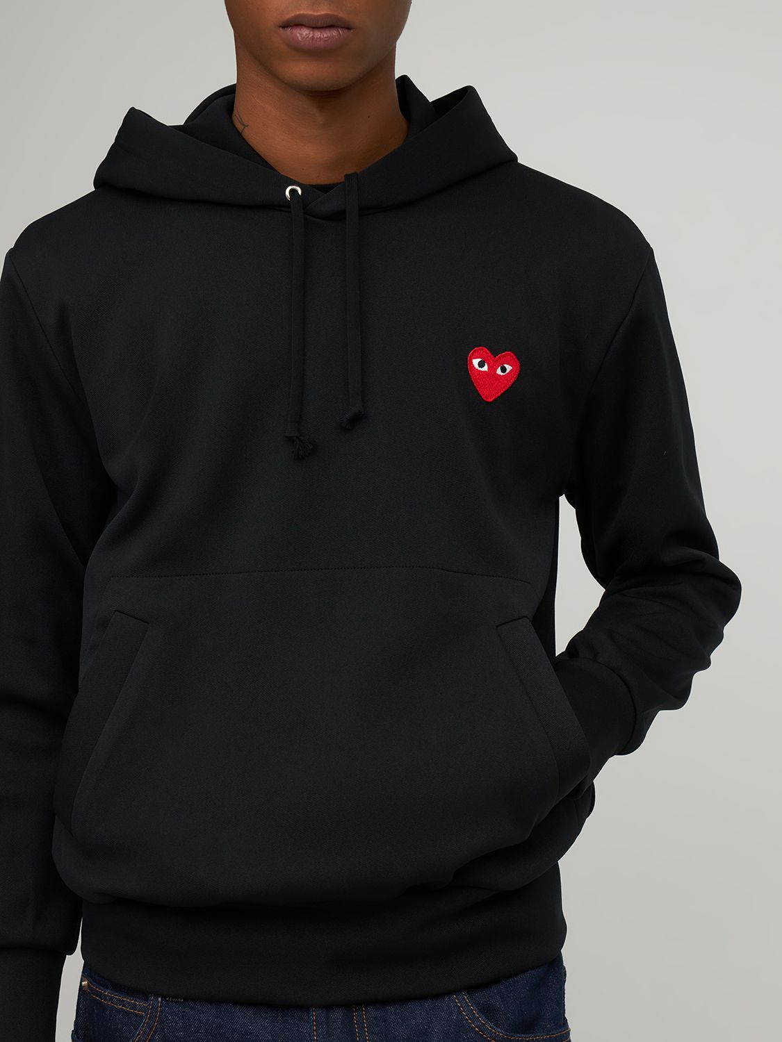 Shop Comme Des Garçons Play Mini Heart Patch Jersey Hoodie In Black