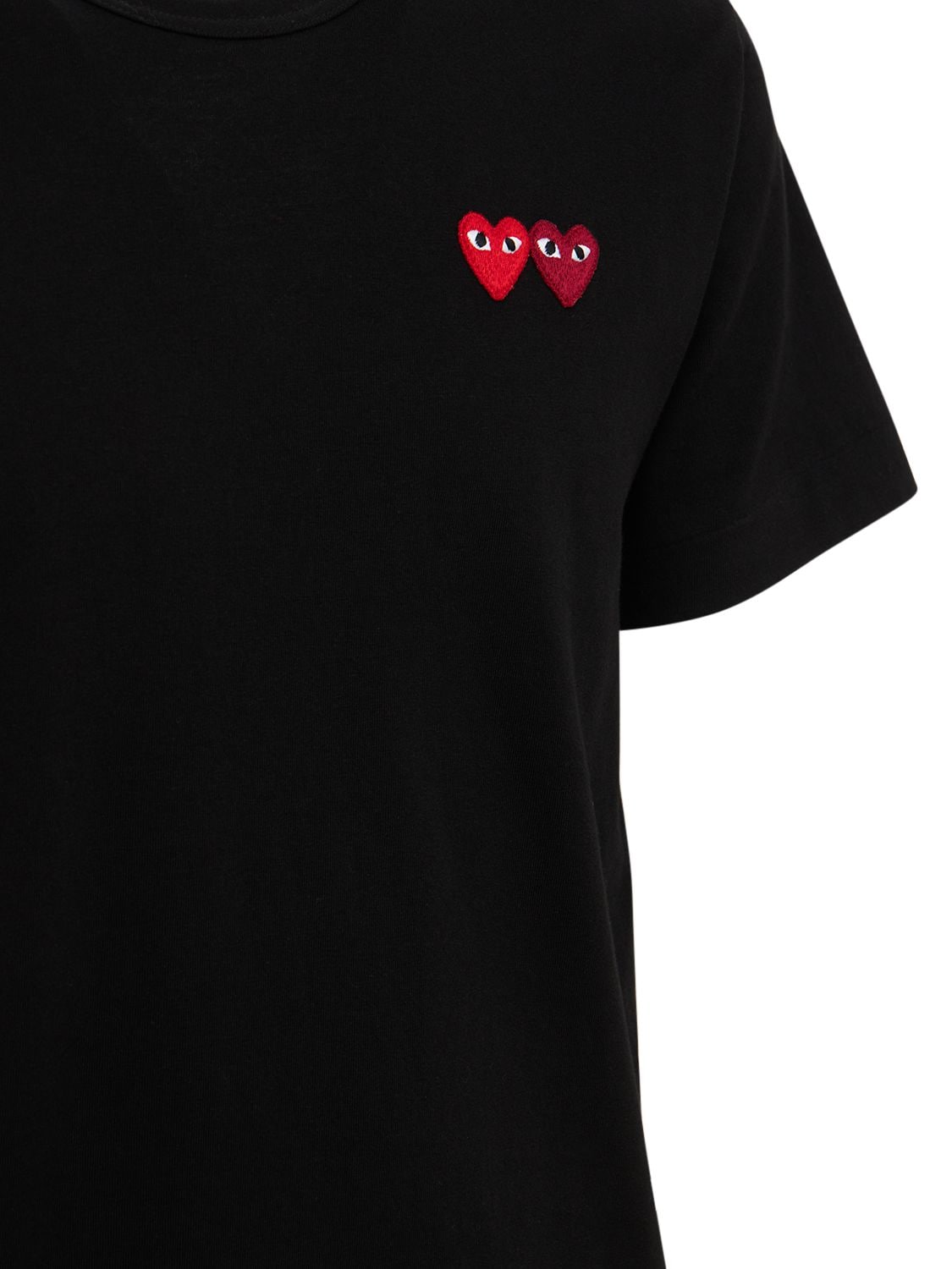 Shop Comme Des Garçons Play Double Heart Patch Cotton Jersey T-shirt In Black