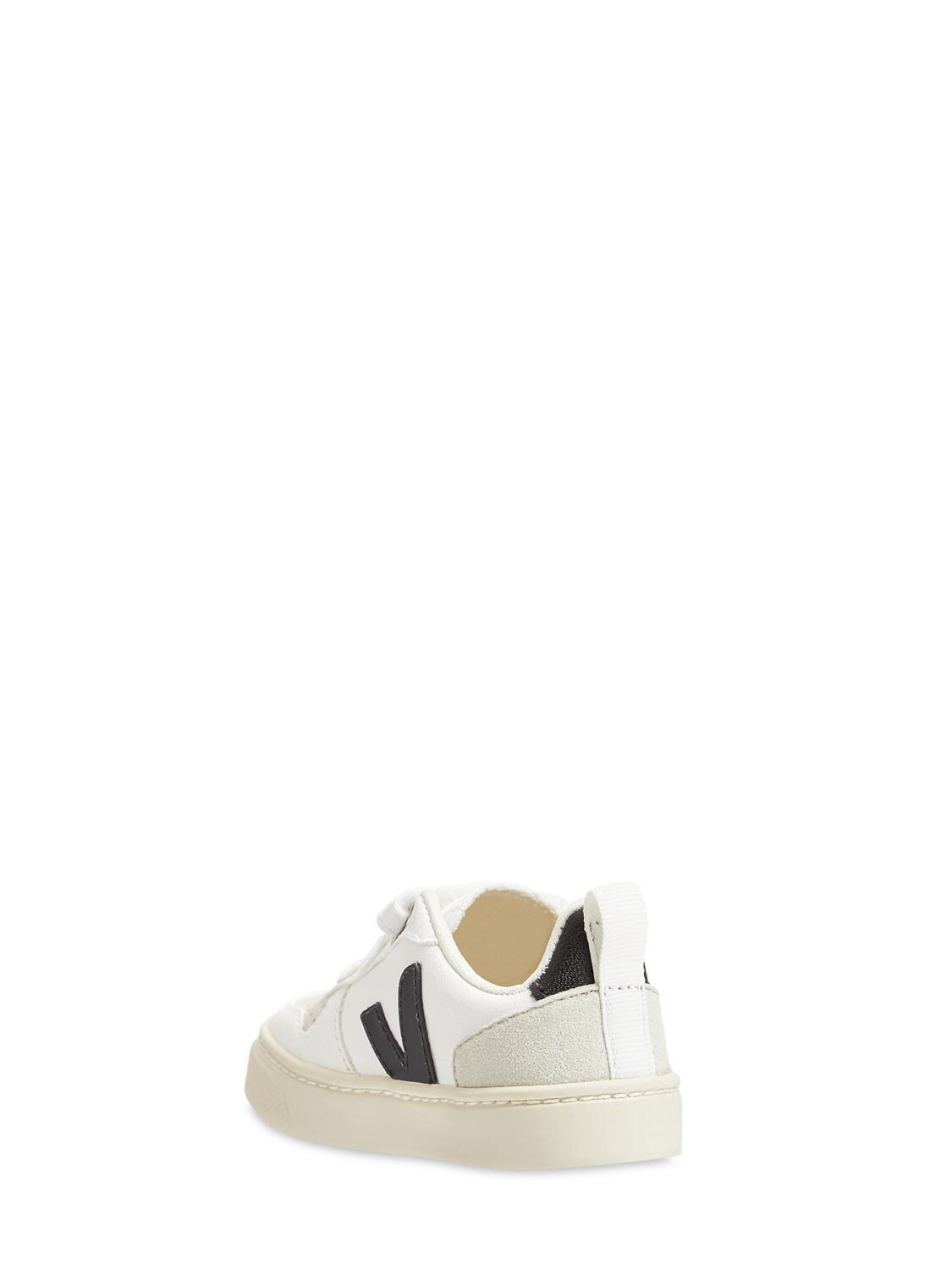 Shop Veja V-10 Coated Organic Strap Sneakers In White,black