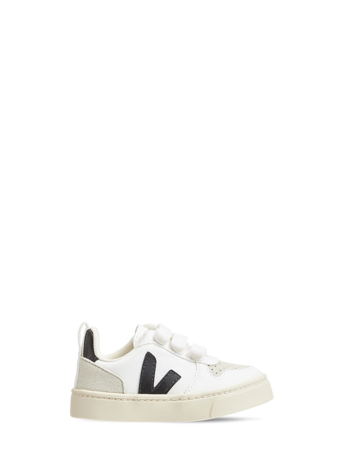 Veja Kids' V-10 Coated Organic Strap Sneakers In White,black