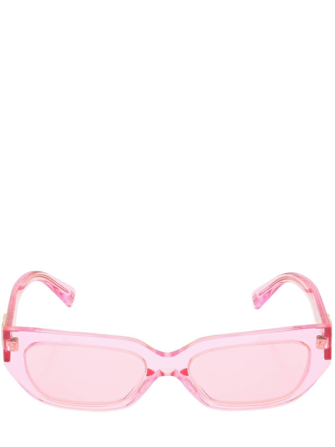 Valentino V Logo Squared Acetate Sunglasses In Pink,clear