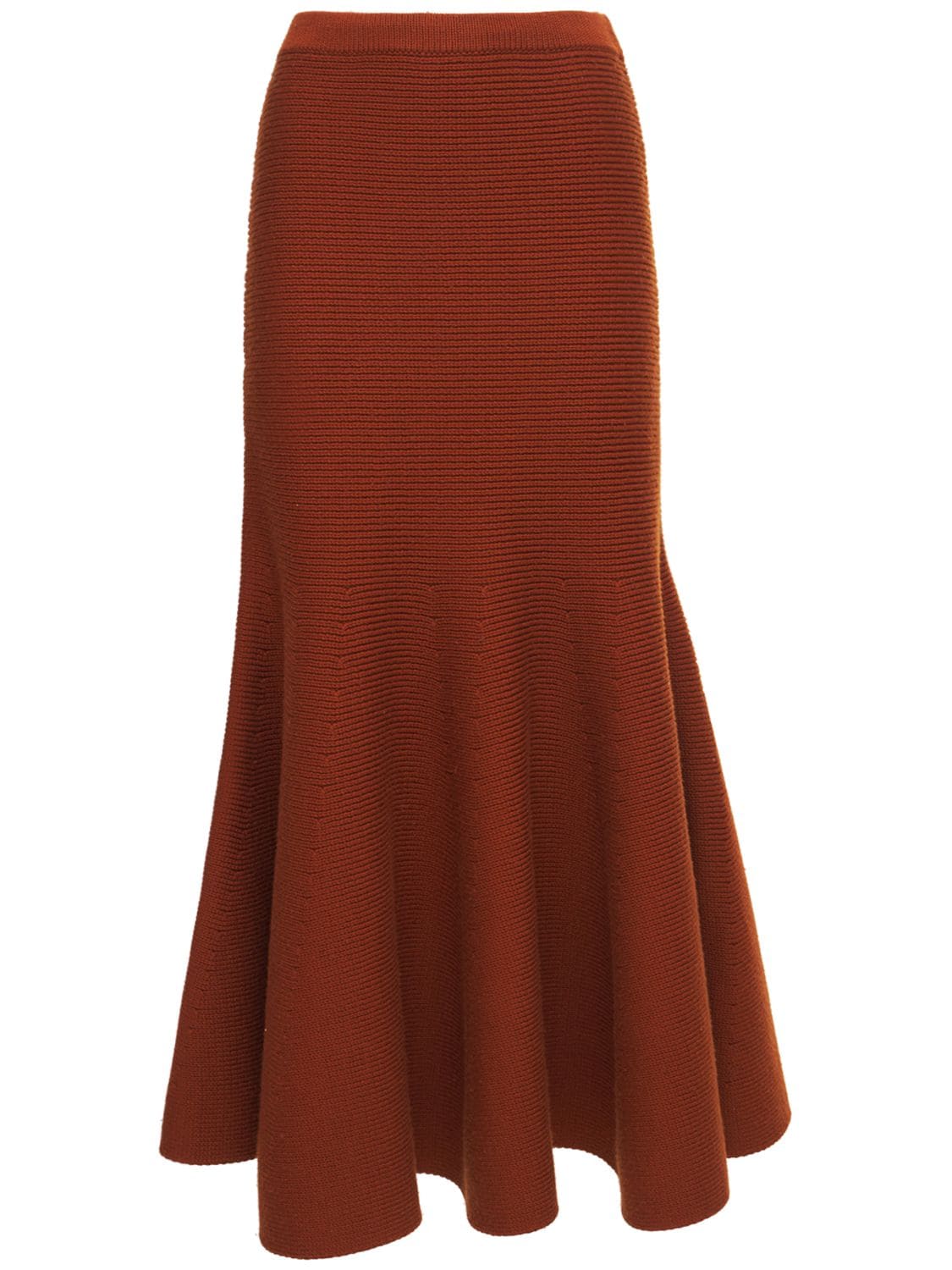 GABRIELA HEARST OLIVE羊毛罗纹针织迷笛半身裙,74IXSC003-Q1BS0