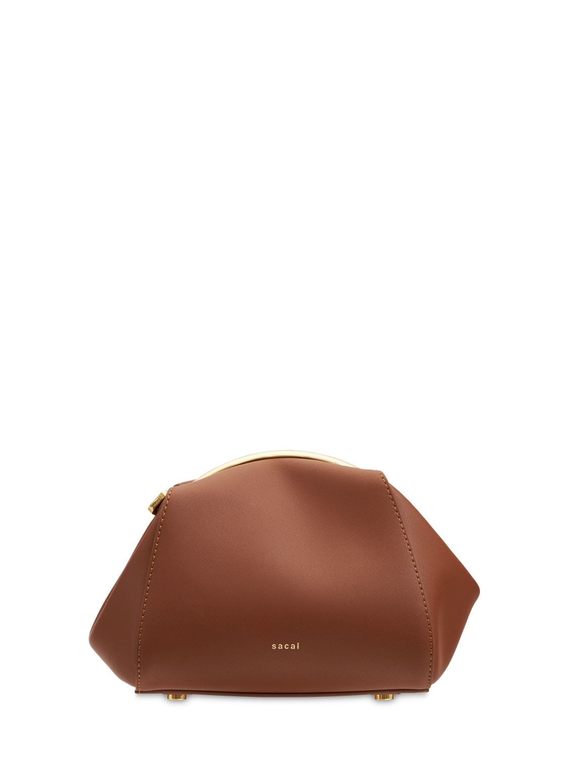 Sacai Small Pursket Leather Top Handle Bag In Brown