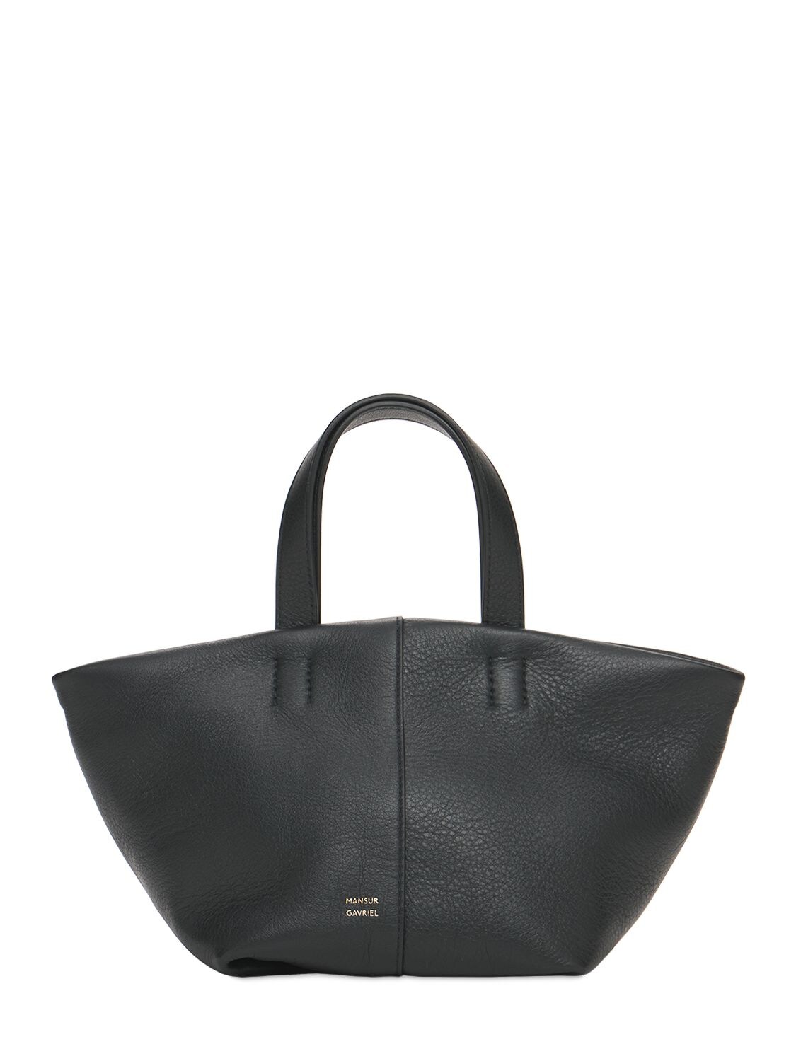 Mansur Gavriel Mini Tulipano Leather Top Handle Bag In Black
