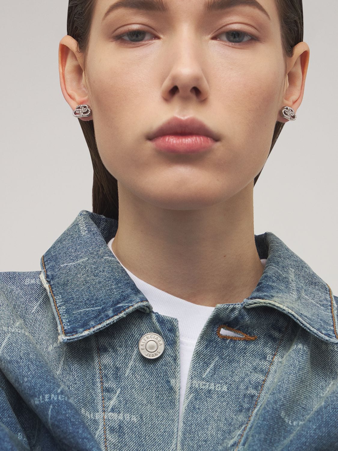 Shop Balenciaga Bb Xs Mini Logo Stud Crystal Earrings In Silver,cry
