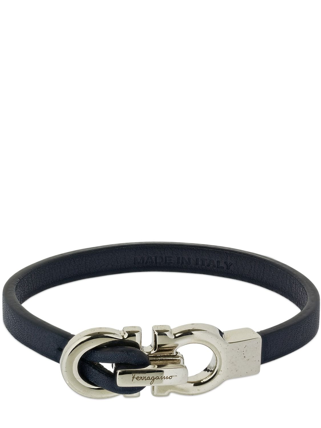 Ferragamo 17cm Double Gancio Leather Bracelet In Blue