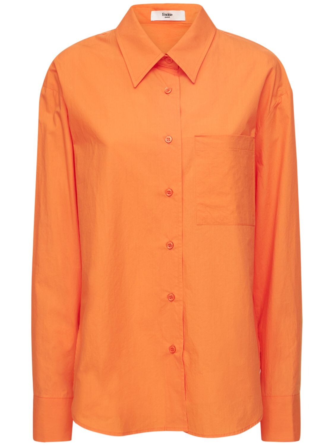 The Frankie Shop Lui Organic Cotton Shirt In Tangerine In 橙色