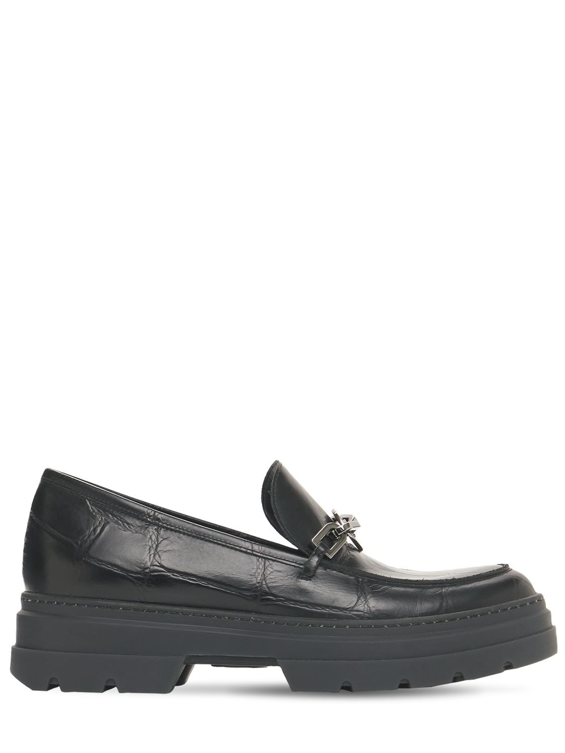 Max Mara 50mm Laryn Croc Embossed Leather Loafers In Black