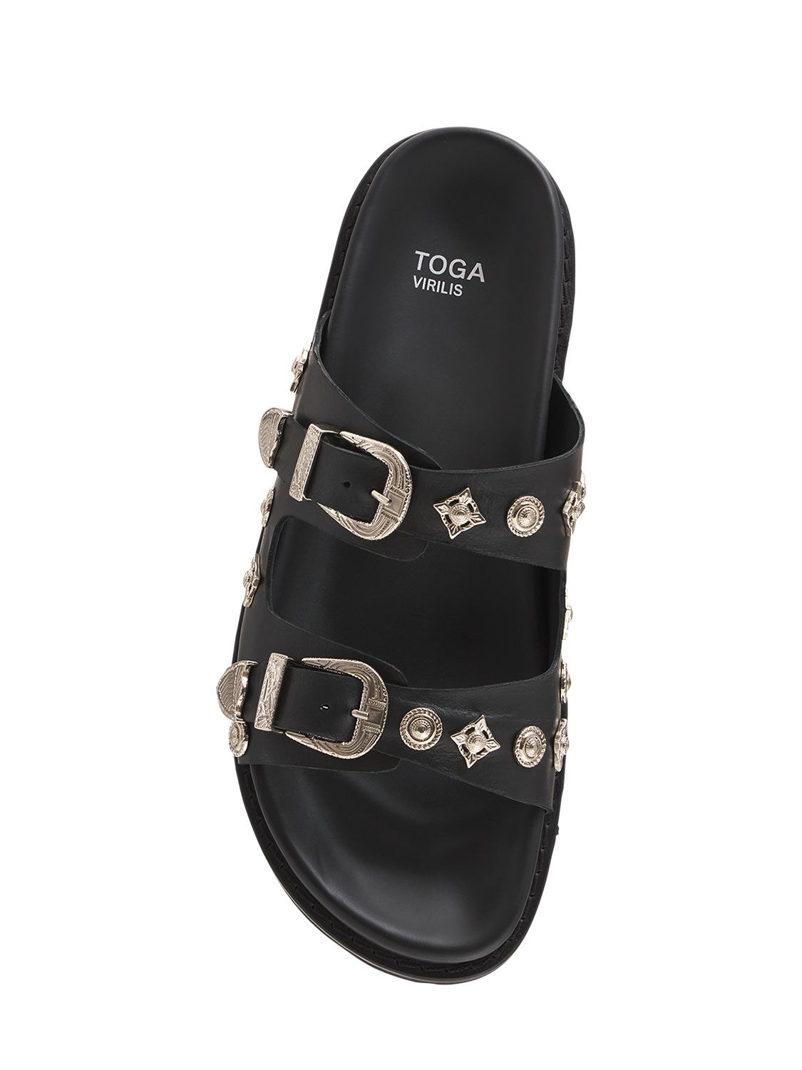 Shop Toga Virilis Leather Sandals W/buckles In Black