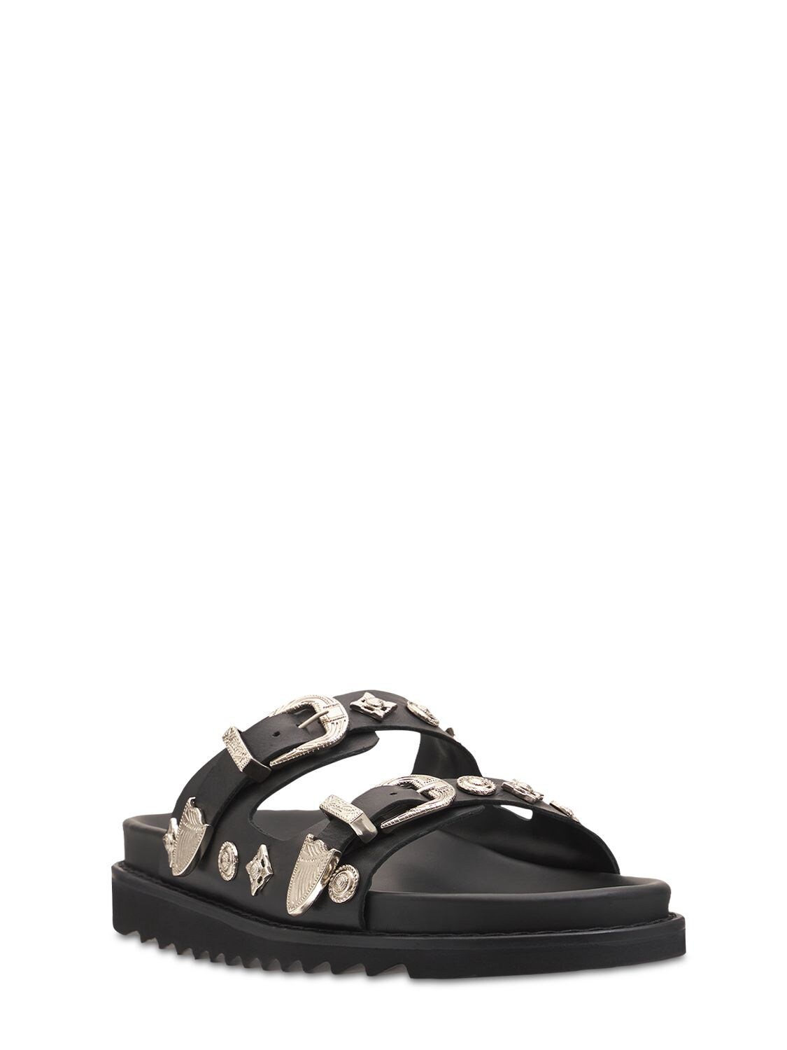 Shop Toga Virilis Leather Sandals W/buckles In Black