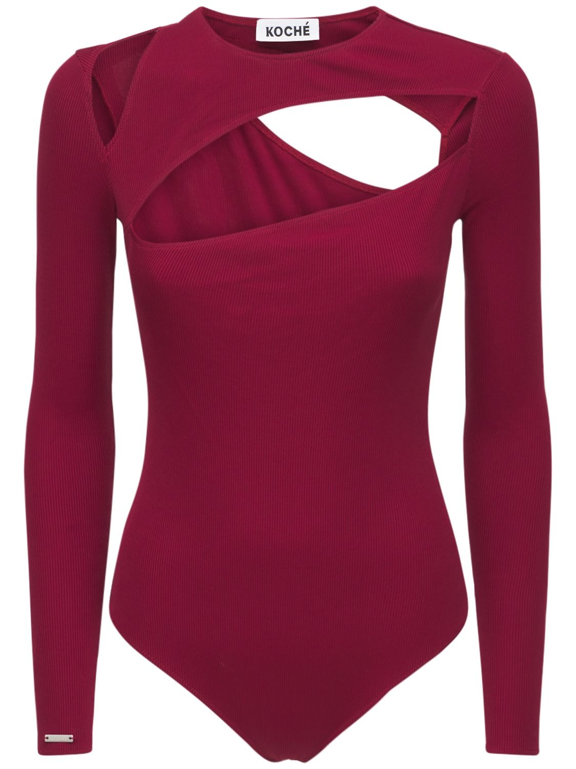 Koché Ribbed Jersey Body W/cut Out Details In Burgundy