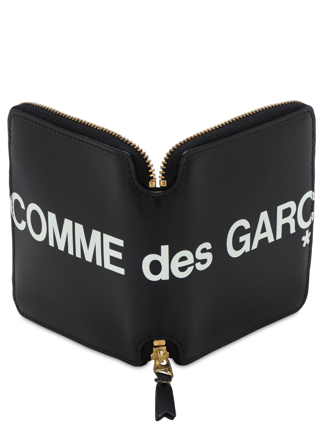 Shop Comme Des Garçons Huge Logo Leather Zip Compact Wallet In Black