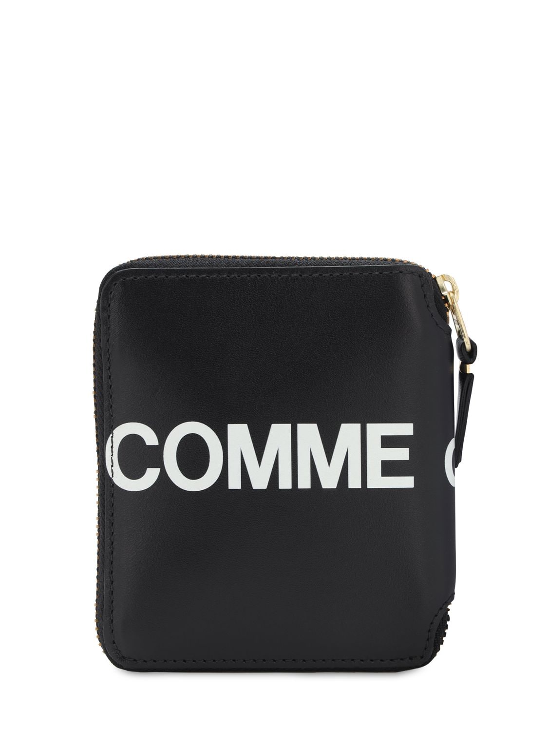 Shop Comme Des Garçons Huge Logo Leather Zip Compact Wallet In Black