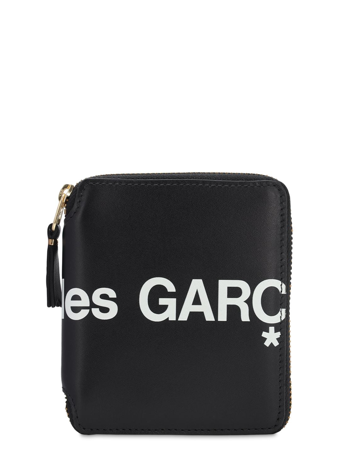 Comme Des Garçons Huge Logo Leather Zip Compact Wallet In Black