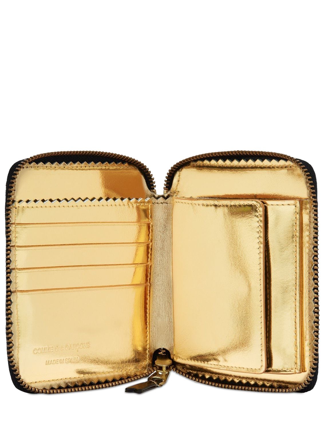 Shop Comme Des Garçons Zip-up Leather Wallet In Gold