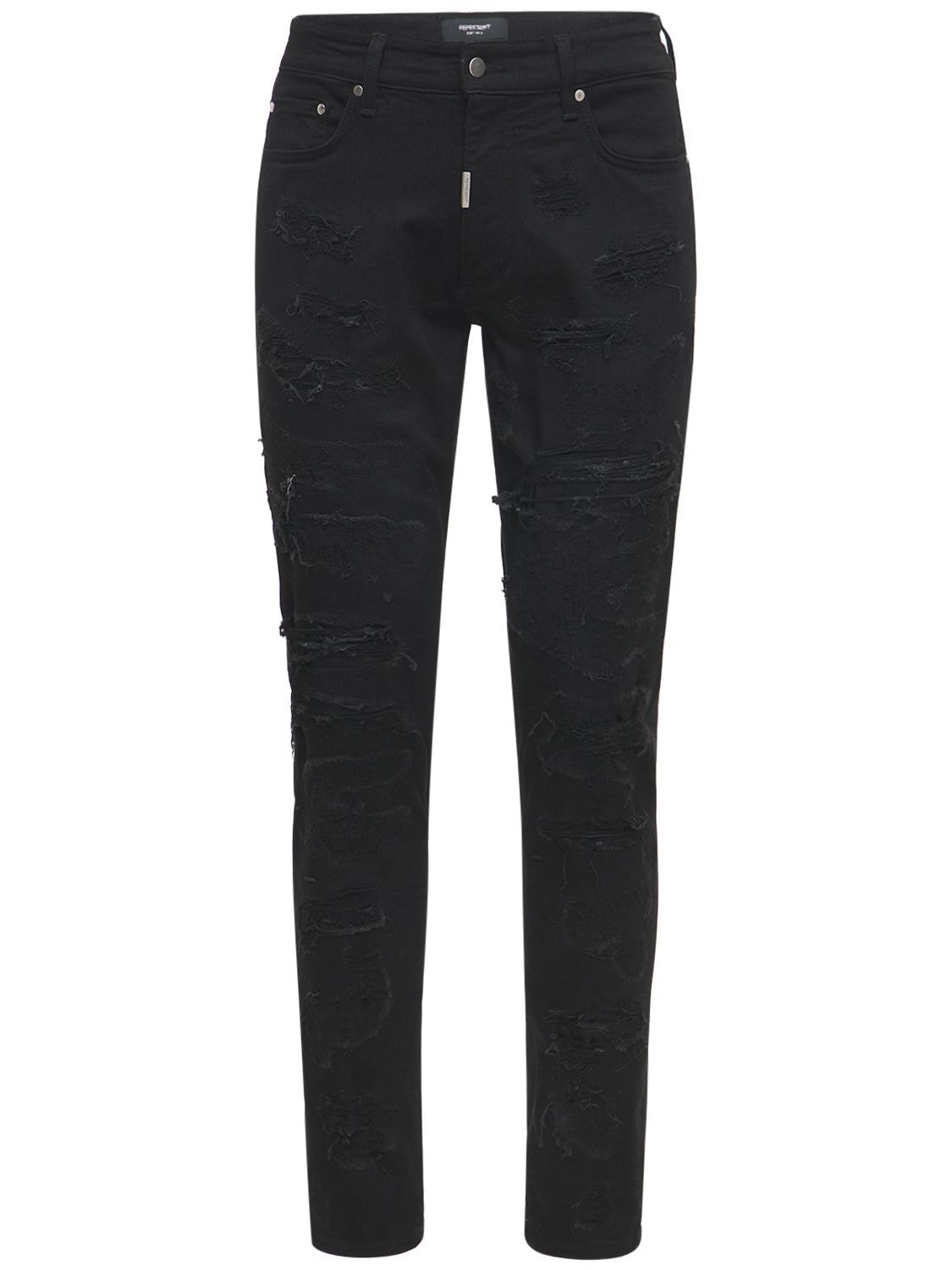Represent - Shredded cotton blend denim jeans - Black | Luisaviaroma