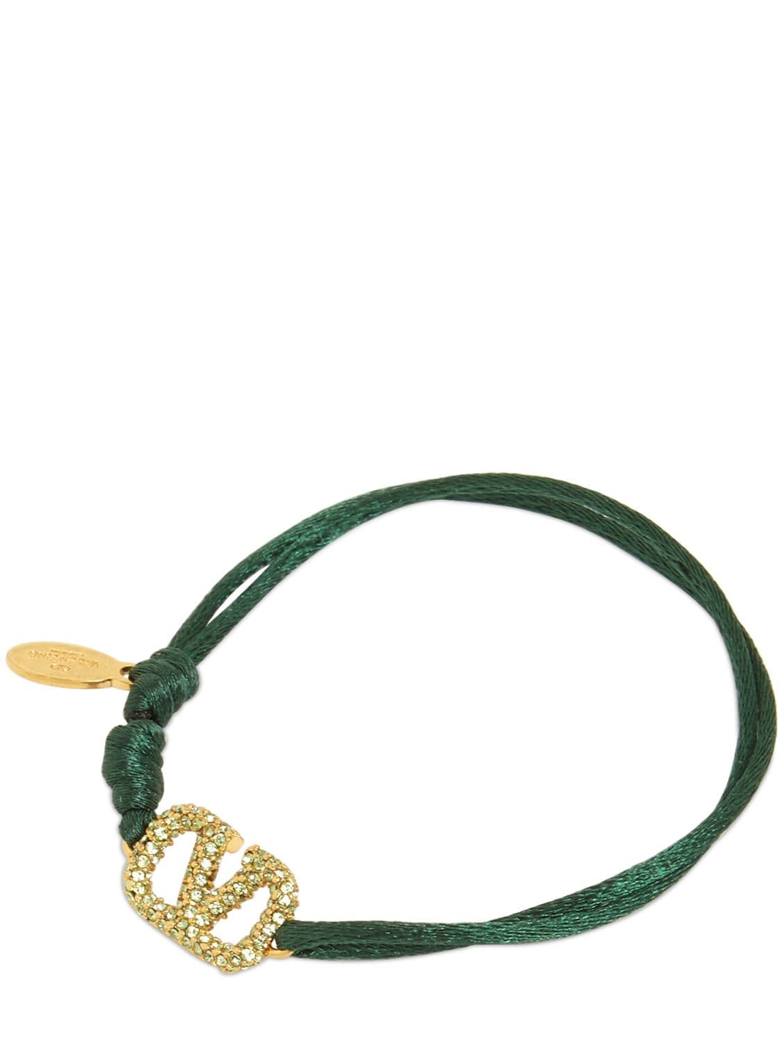 Shop Valentino Crystal V Logo Slim Adjustable Bracelet In Jungle,green