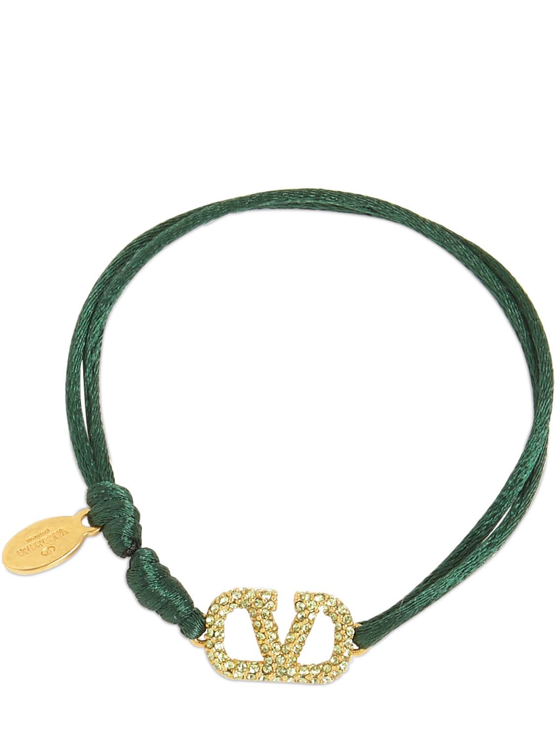 Valentino Garavani Crystal V Logo Slim Adjustable Bracelet In Jungle,green