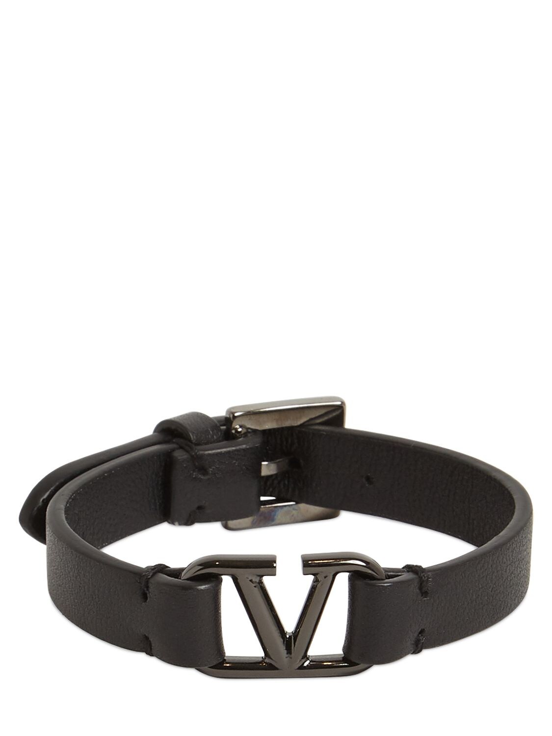 Valentino Garavani V Logo Leather Belt Bracelet In Black | ModeSens