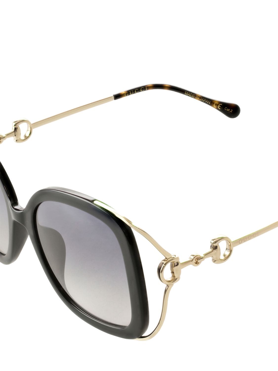 Shop Gucci Horsebit Squared Metal Sunglasses In 블랙,골드