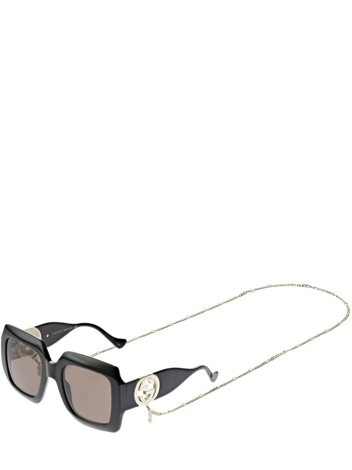 Gucci Chain Squared Sunglasses In 블랙,그레이
