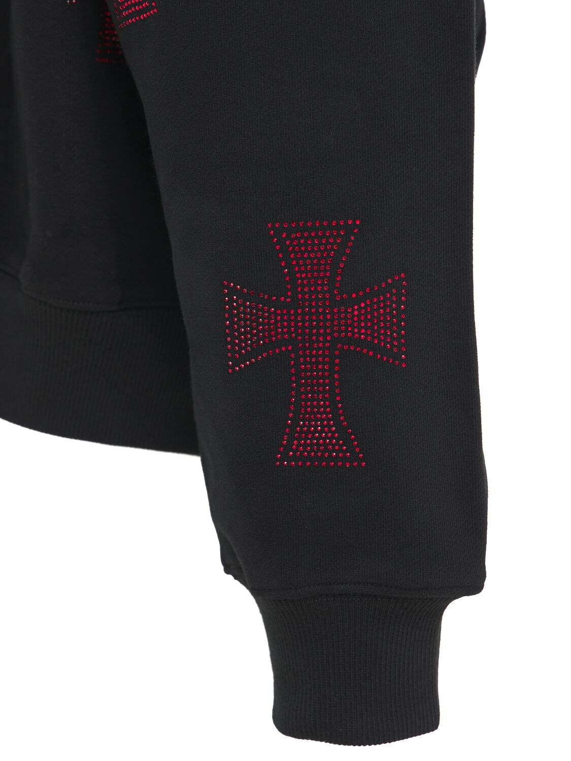 Unknown Crystal Cross Cotton Zip-up Hoodie In Black,red | ModeSens
