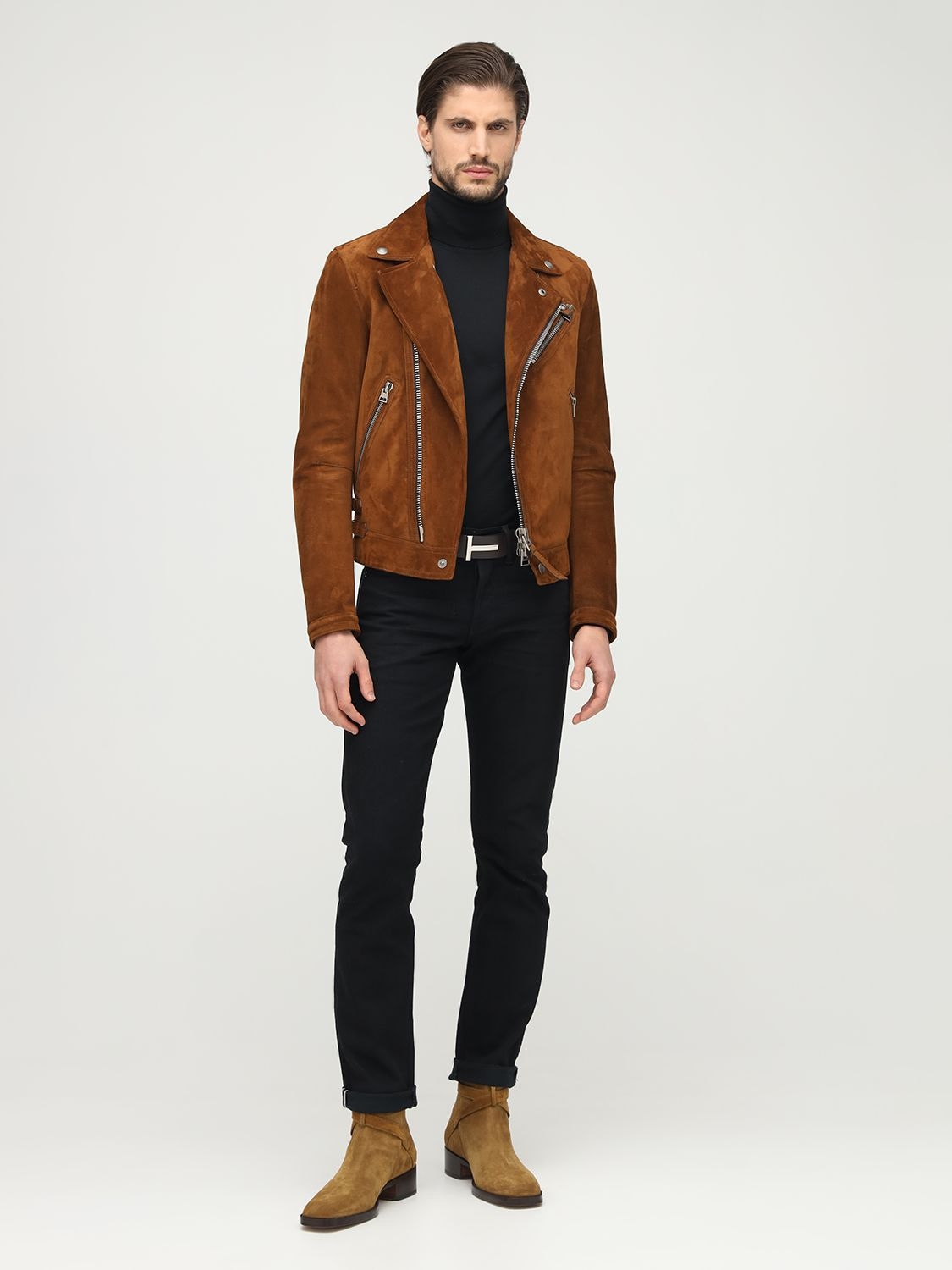 Tom Ford Double-breasted Biker Jacket In Brown | ModeSens