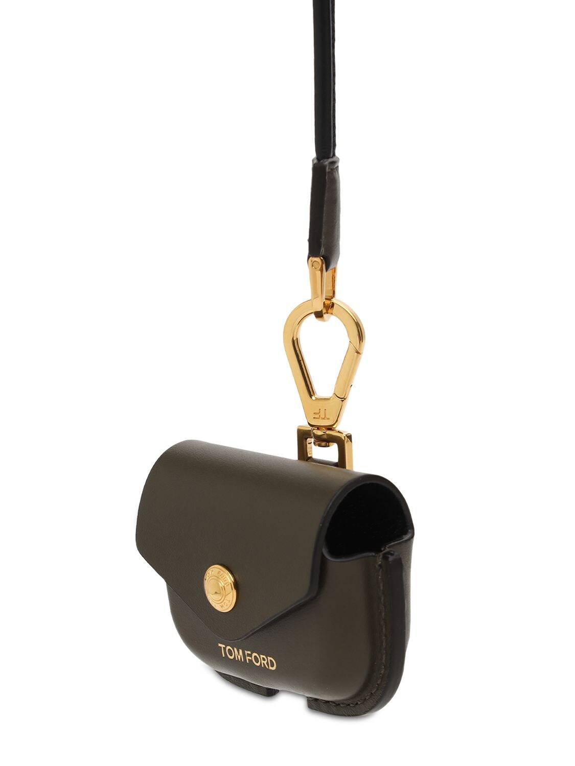 Tom Ford Logo Leather Airpods Case In Dark Olive | ModeSens