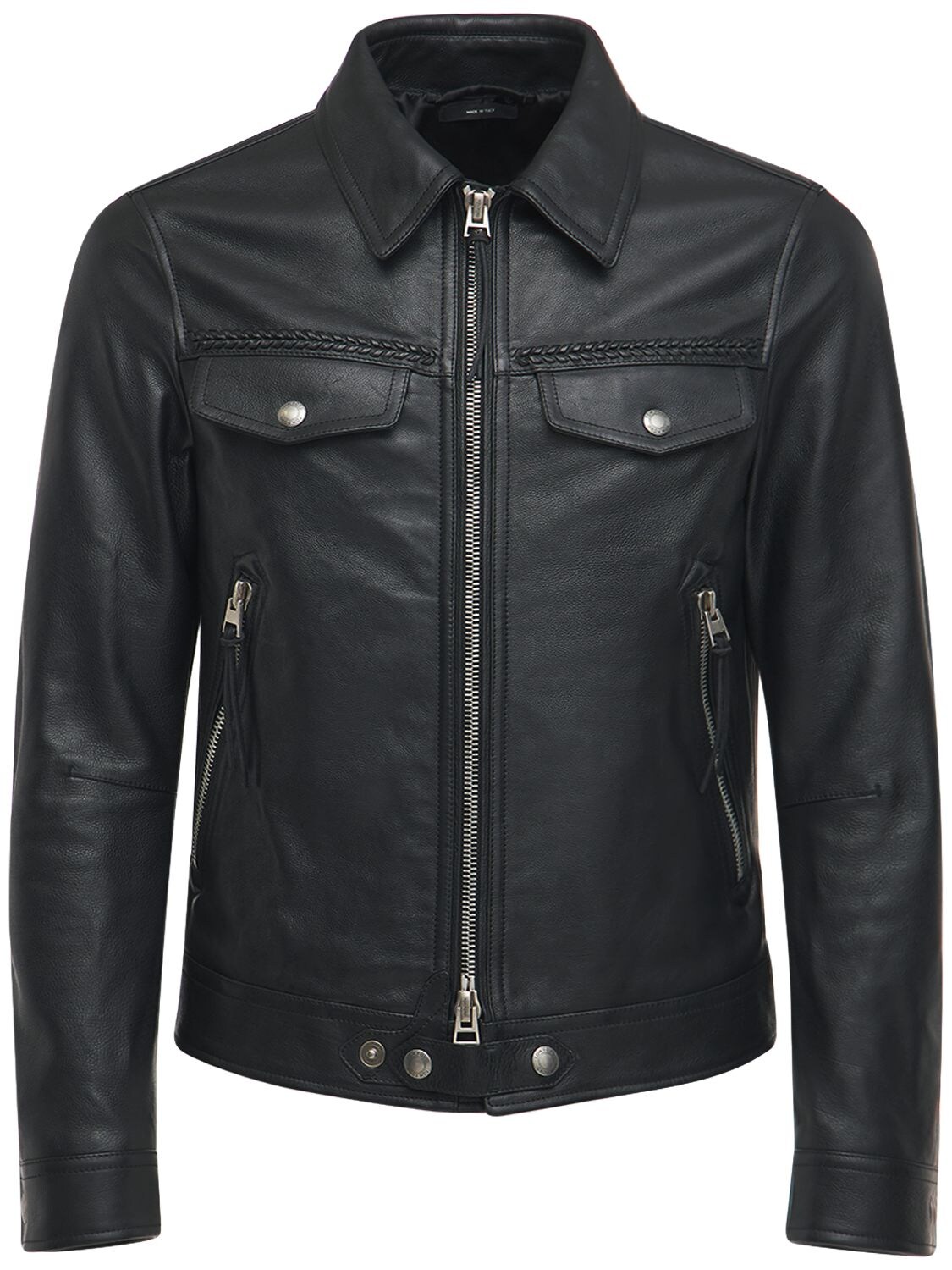 Tom Ford Smooth Grain Leather Zip Jacket In Black