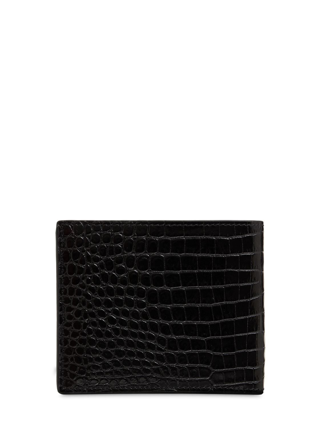 Tom Ford Logo Croc Emb Leather Bifold Wallet In Black | ModeSens