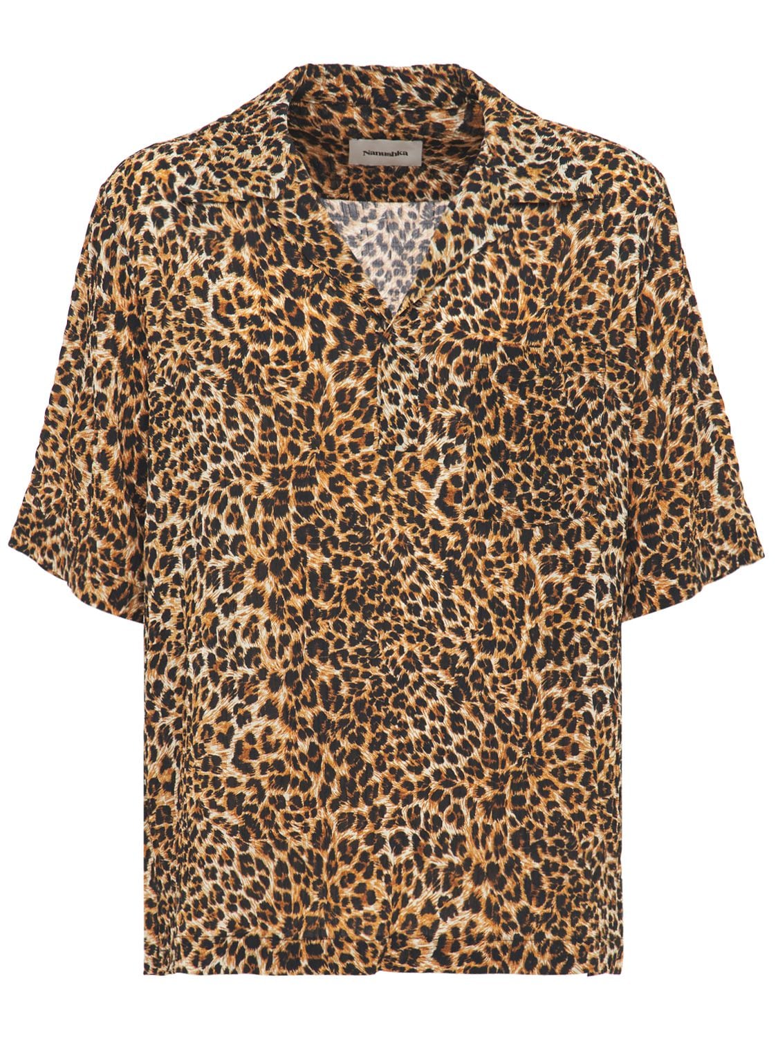 Nanushka Bolen Leopard Print S/s Bowling Shirt In Ocelot | ModeSens
