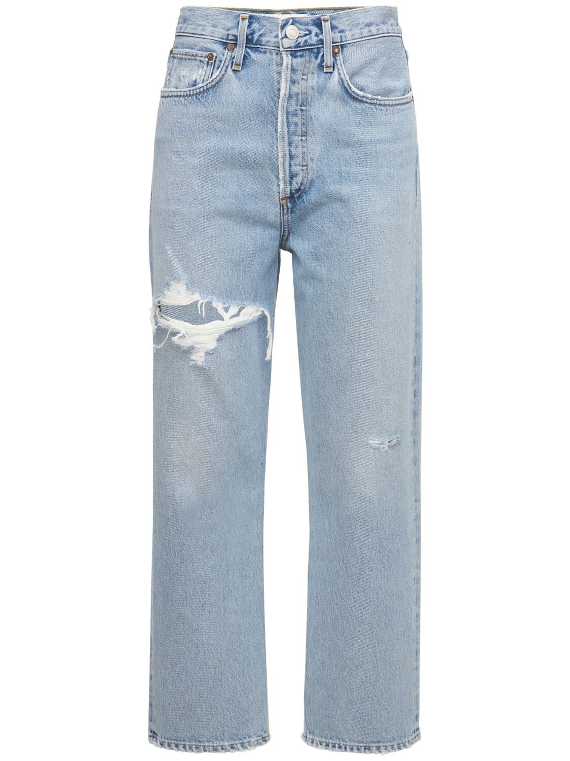 90's Crop Distressed Straight Jeans