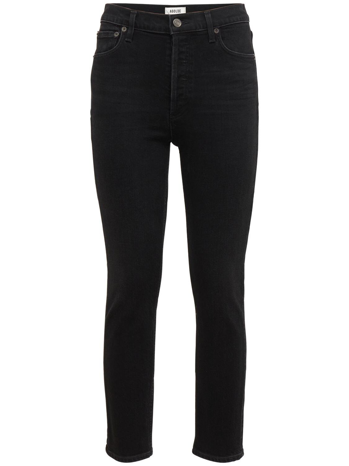 Agolde Nico High Waist Slim Cotton Jeans In Black