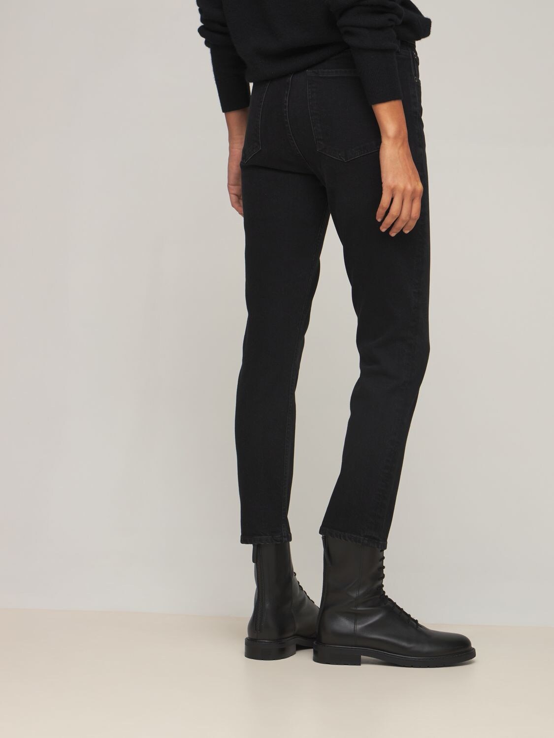 Shop Agolde Nico High Waist Slim Cotton Jeans In Black