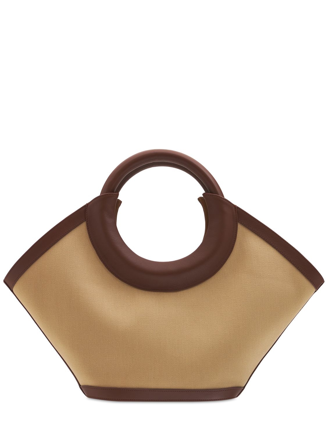 Cabasso Canvas & Leather Tote Bag In Taupe,chestnut