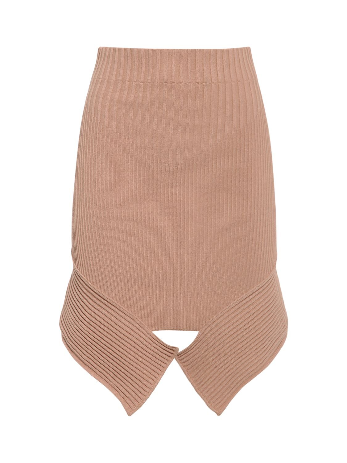 Asymmetric Viscose Blend Knit Midi Skirt