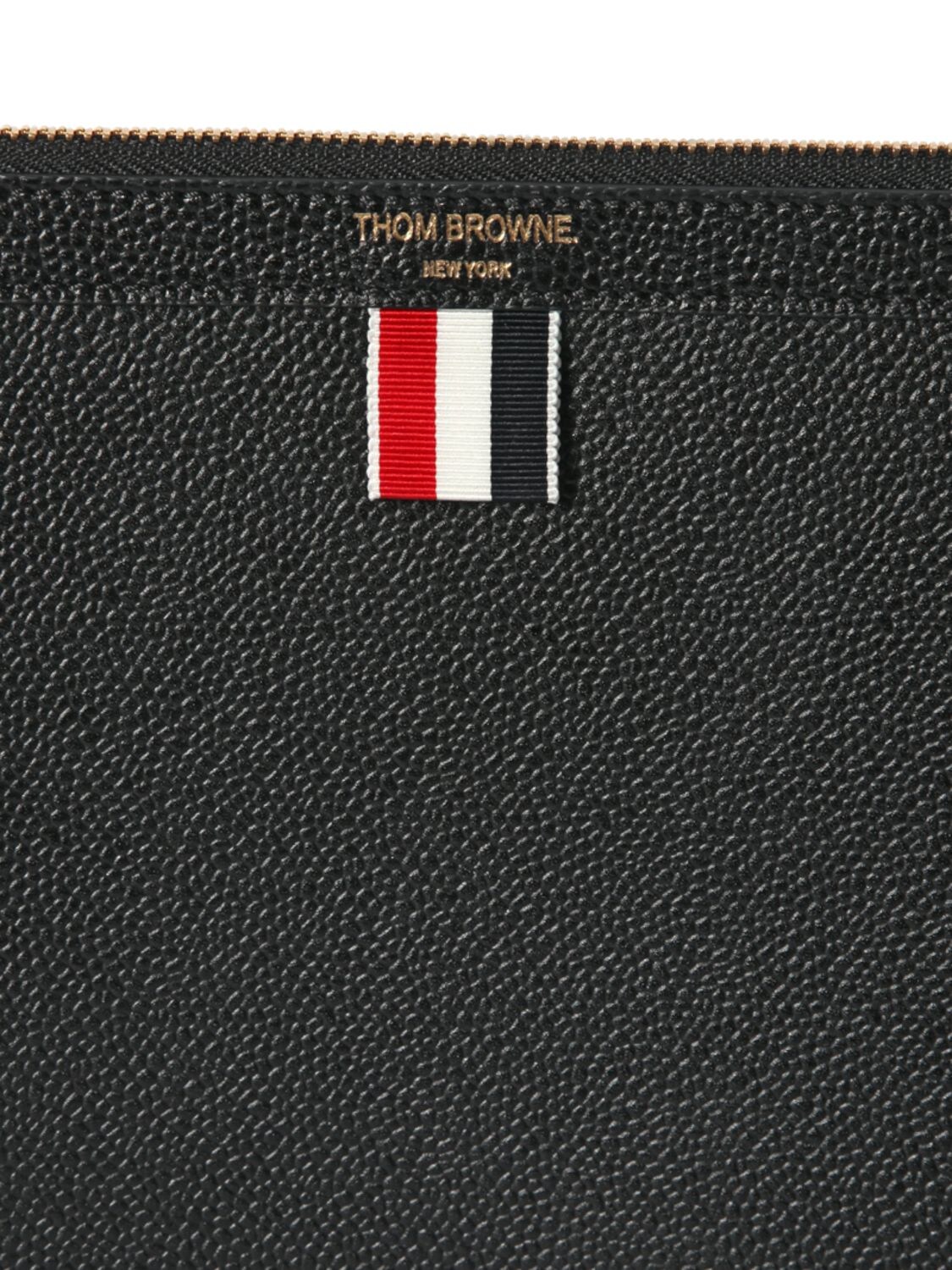 Shop Thom Browne Medium Pebbled Leather Zip Pouch In Schwarz