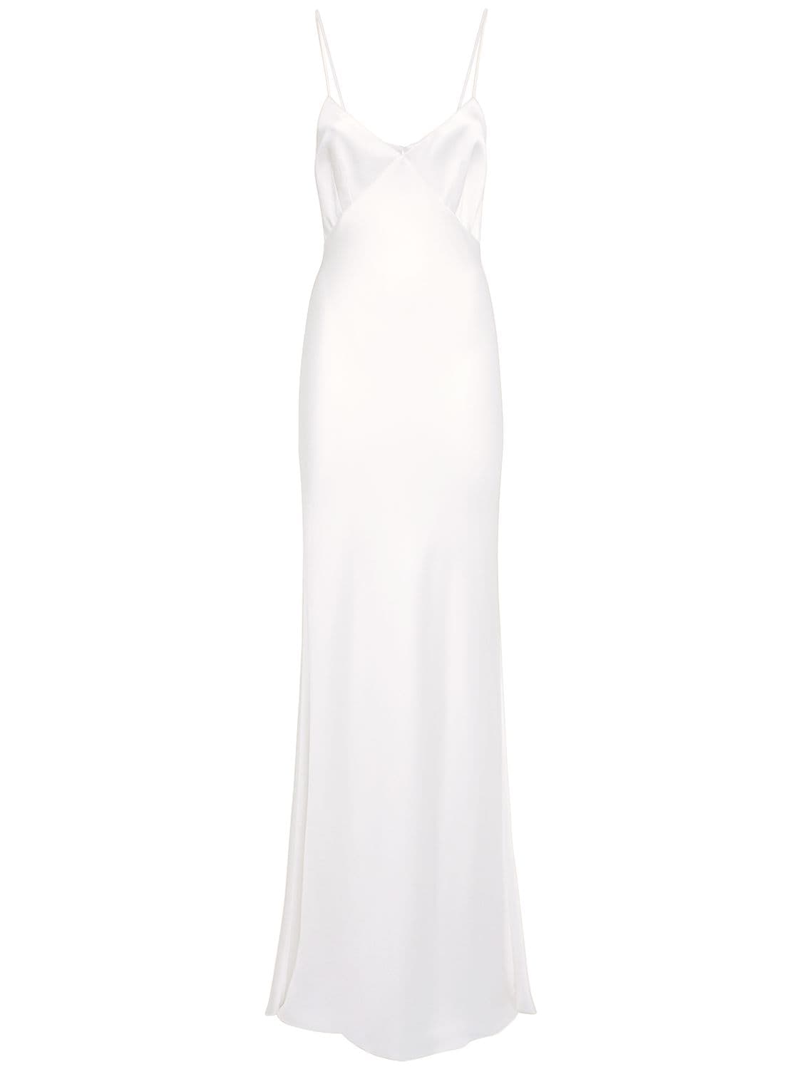 Max Mara Long Crepe Envers Satin Slip Dress In White | ModeSens
