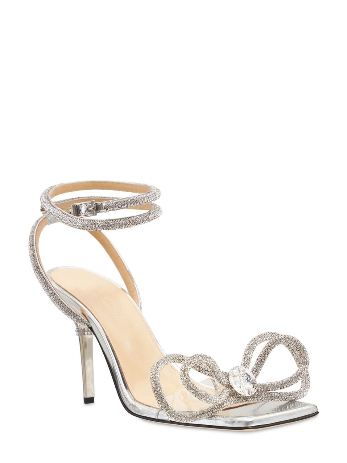 Shop Mach & Mach 95mm Double Bow Leather & Pvc Sandals In Silver