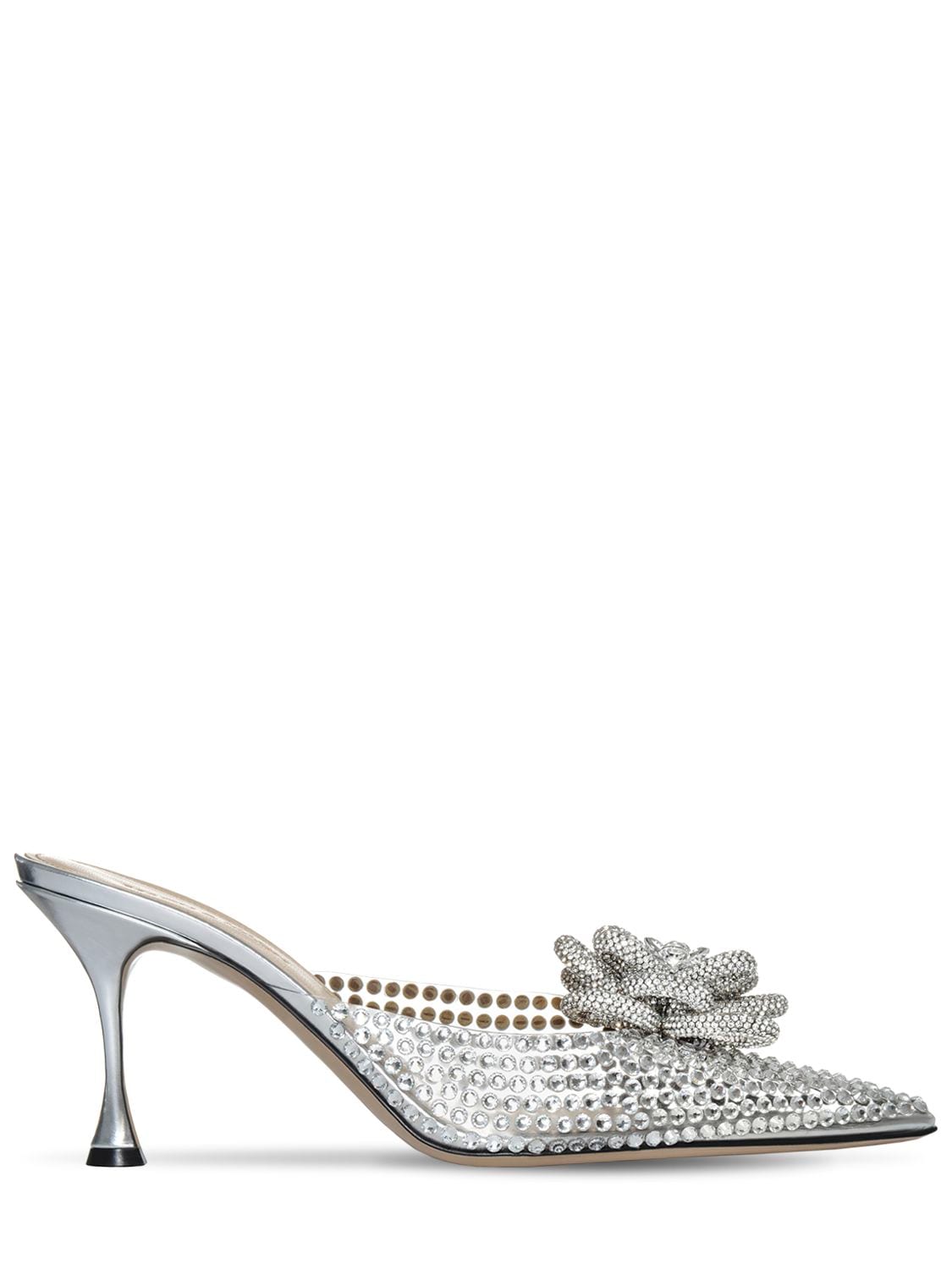 Mach & Mach 85mm Flower Embellished Pvc Mules In Silver | ModeSens