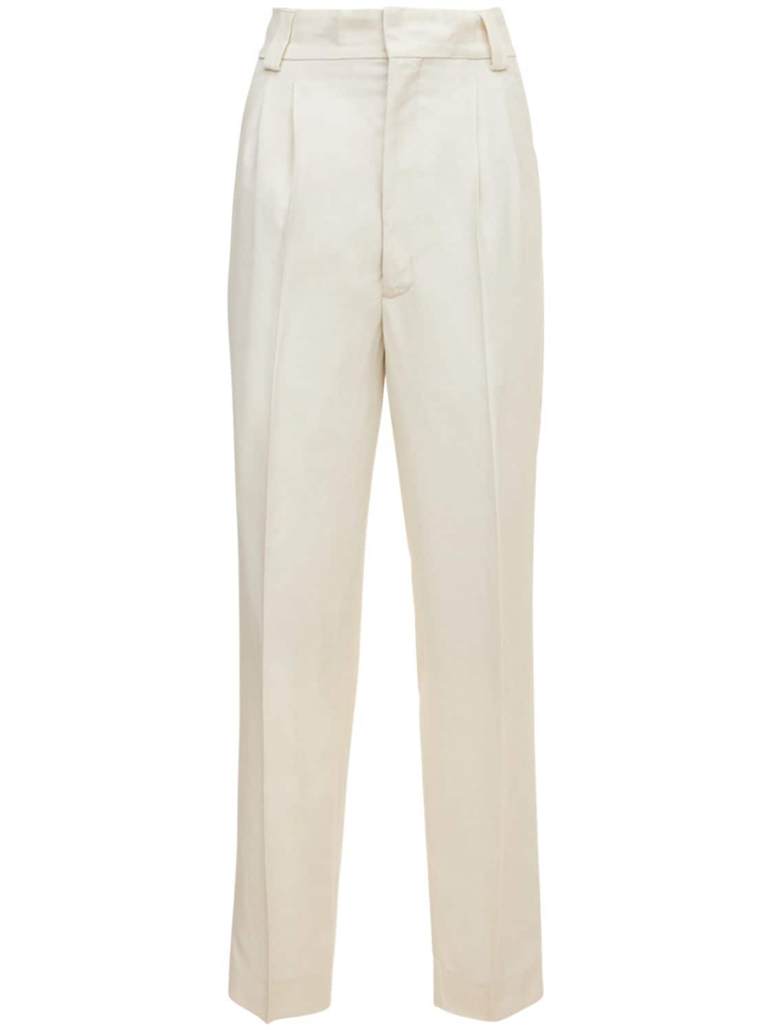 Pleated Tapered Viscose Straight Pants