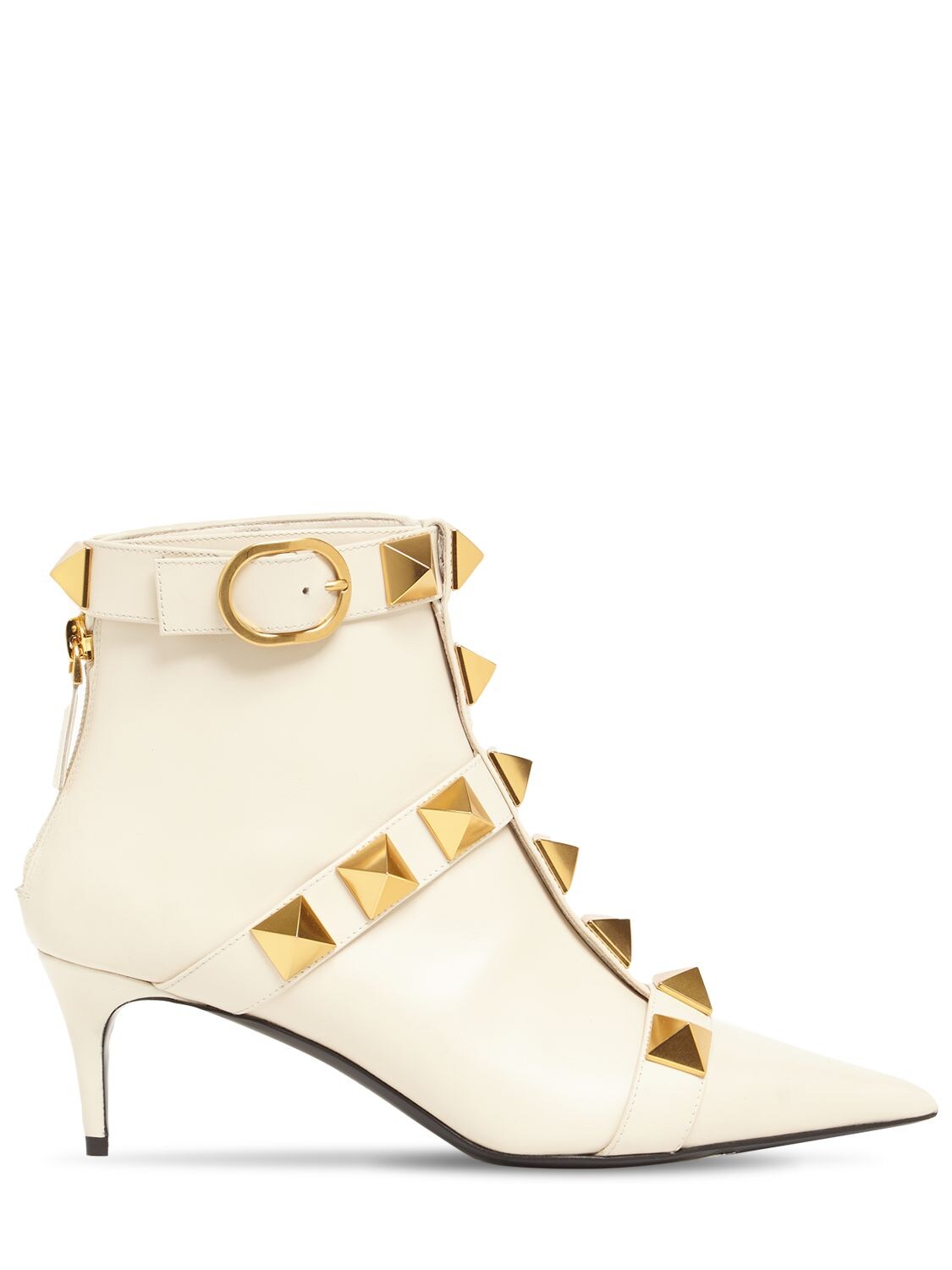 60mm Roman Stud Leather Ankle Boots In Ivory