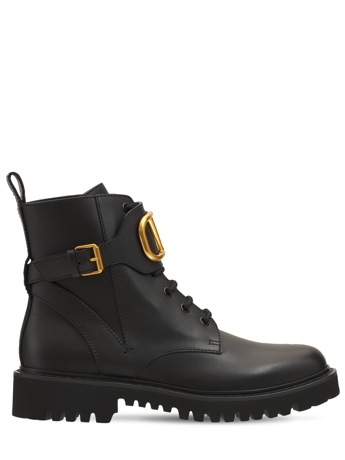 Valentino Garavani - 35mm logo leather combat boots - Black | Luisaviaroma