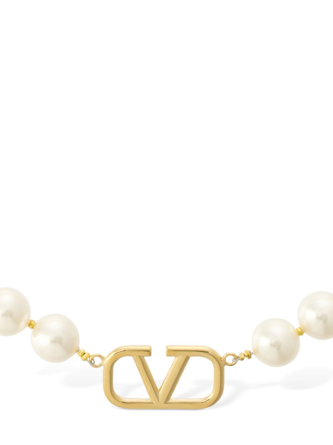 Shop Valentino V Logo Signature Faux Pearl Necklace In Gold,white