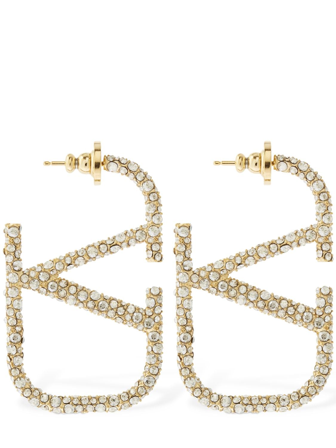 Shop Valentino 4.5cm Crystal V Logo Earrings In Gold,crystal