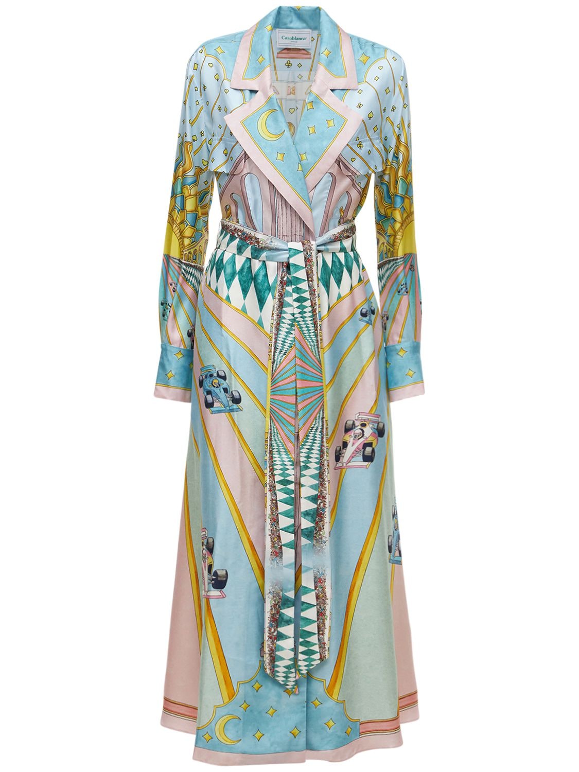 Casablanca - Printed silk twill dress w/belt - | Luisaviaroma