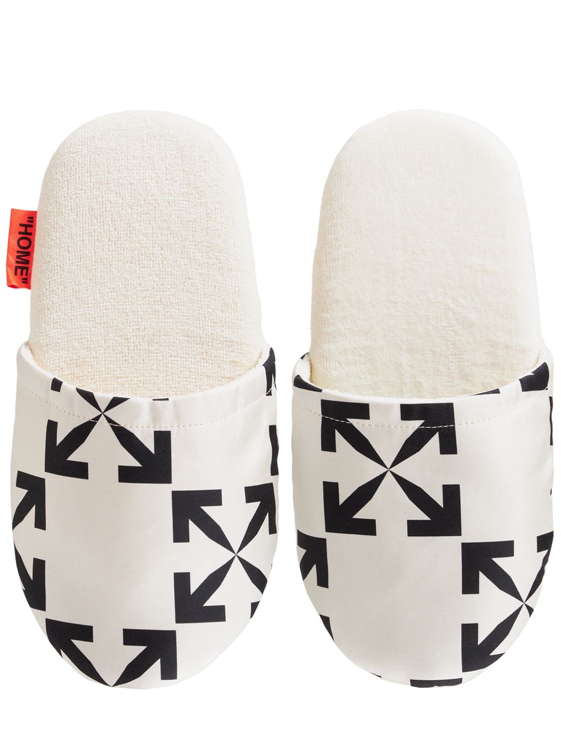 Shop Off-white Arrow Pattern Slippers In White,black