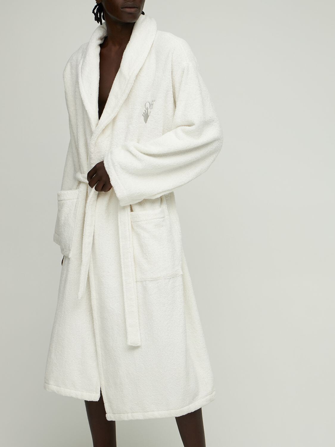 Shop Off-white Arrow Leaves Bathrobe In White