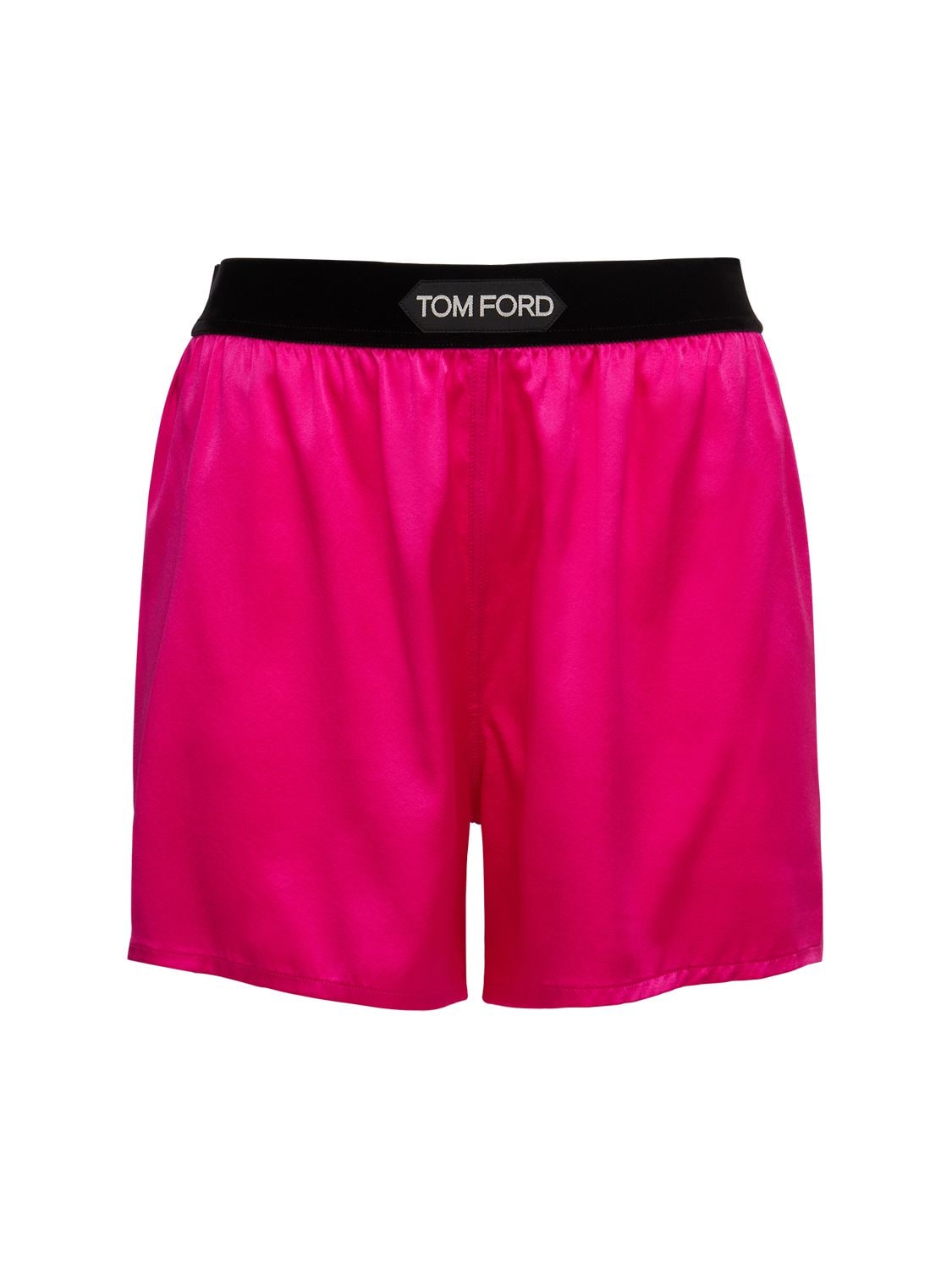 Shop Tom Ford Logo Silk Satin Mini Shorts In Fuchsia