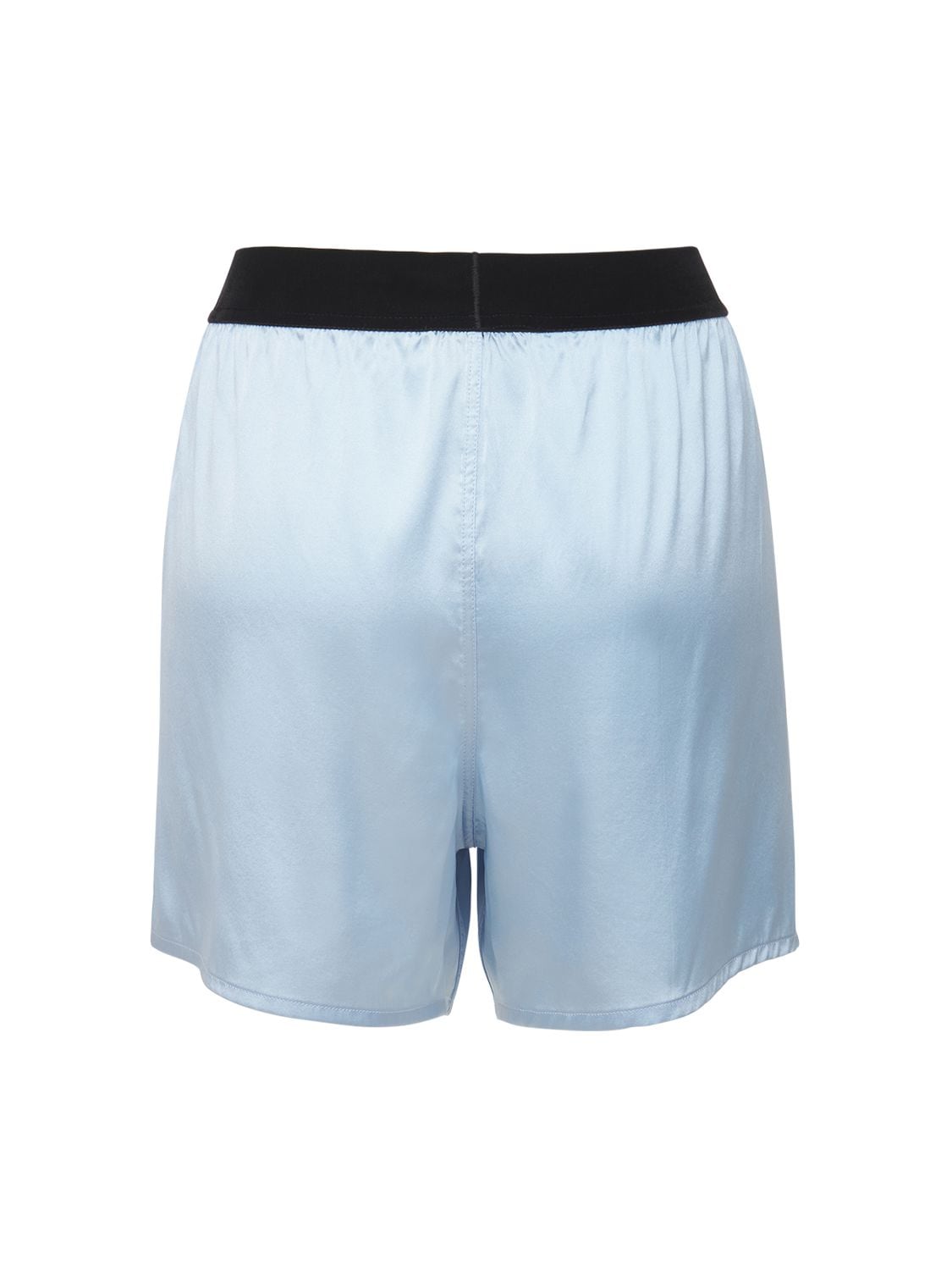 Shop Tom Ford Logo Silk Satin Mini Shorts In Light Blue